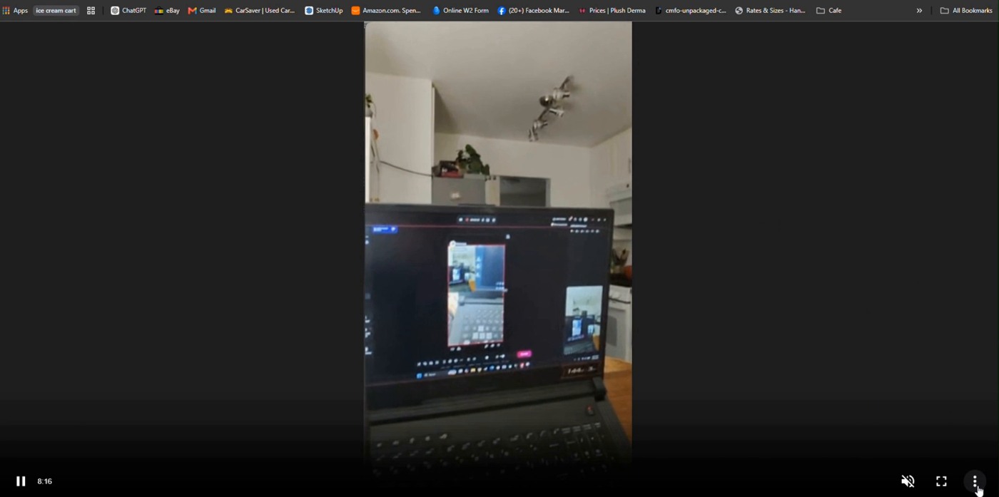 Chrome showing a MediaMTX local browser preview with the vertical Ray-Ban Meta glasses camera feed