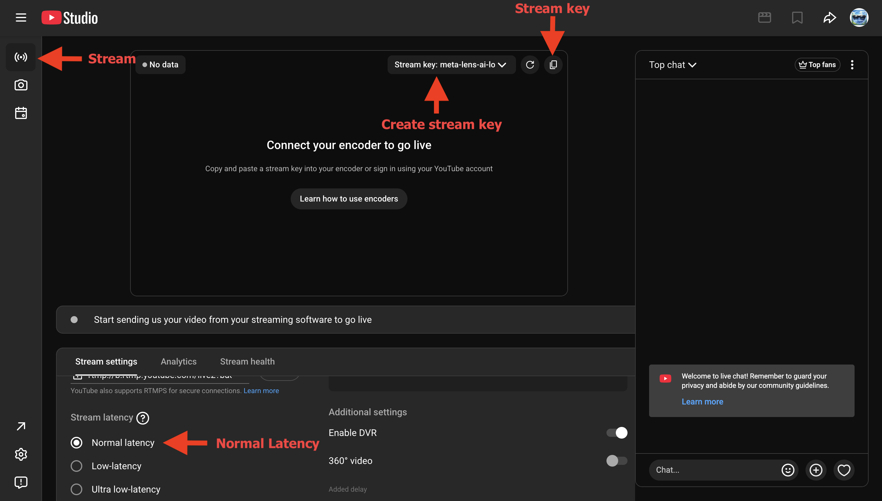 YouTube Studio live stream preview